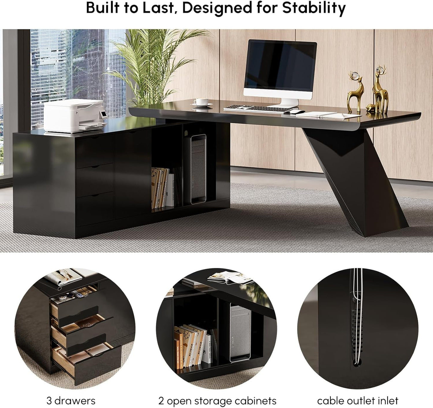 Modern L Shape Executive Desk With Drawers And Cabinet-2