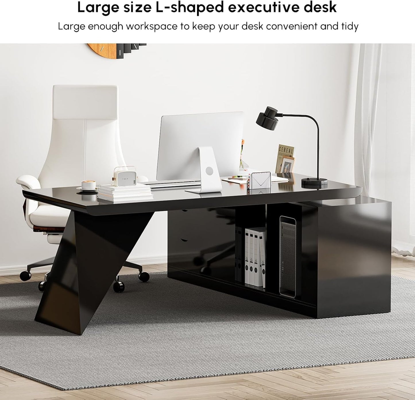 Modern L Shape Executive Desk With Drawers And Cabinet-3