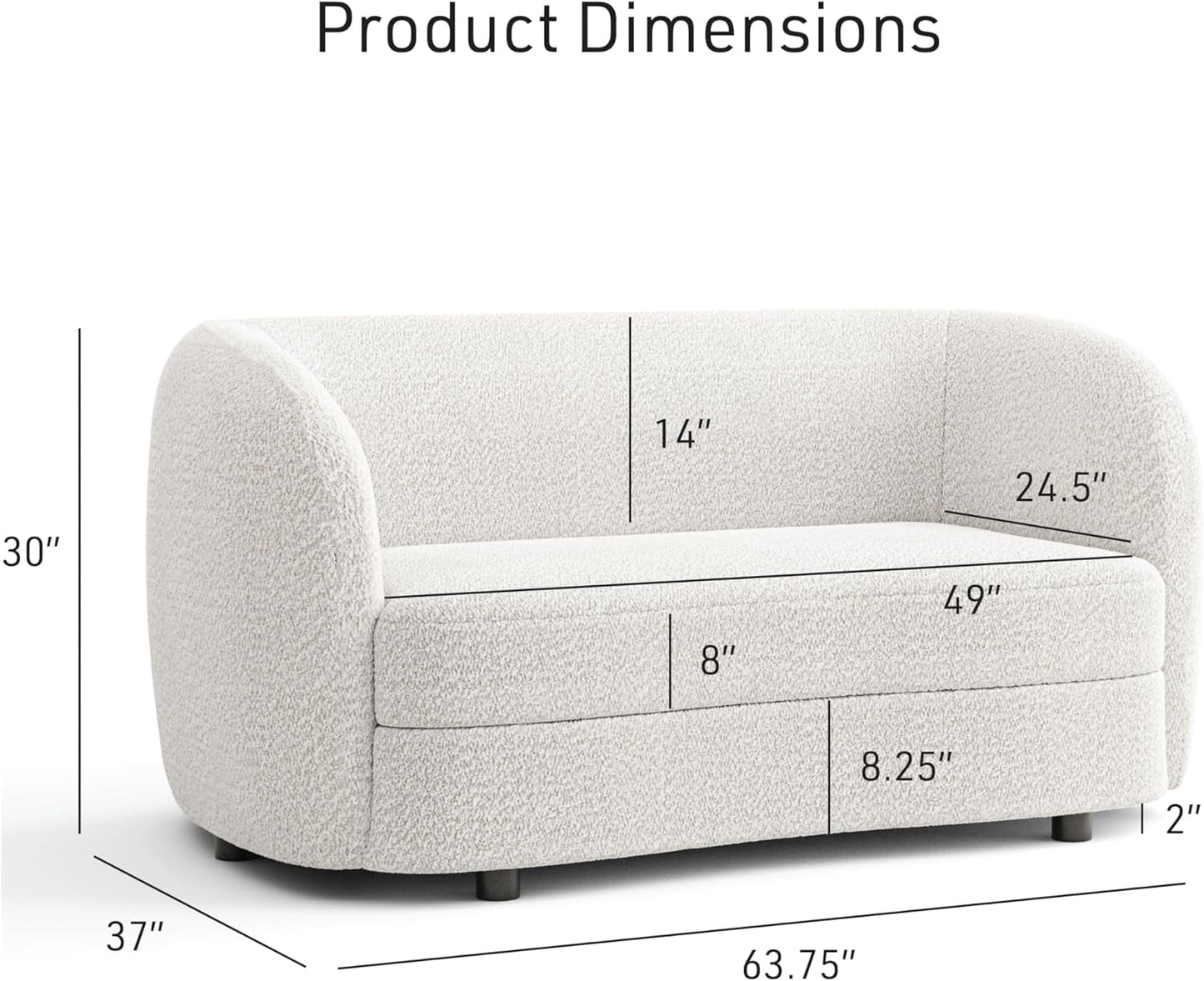 Nimiane Modern Boucle 3 Piece Sofa Set with Curved Arms and Wooden Legs, Accent Furniture Sets for Living Room, Home Office, Bedroom, Lounge, Off-White-2