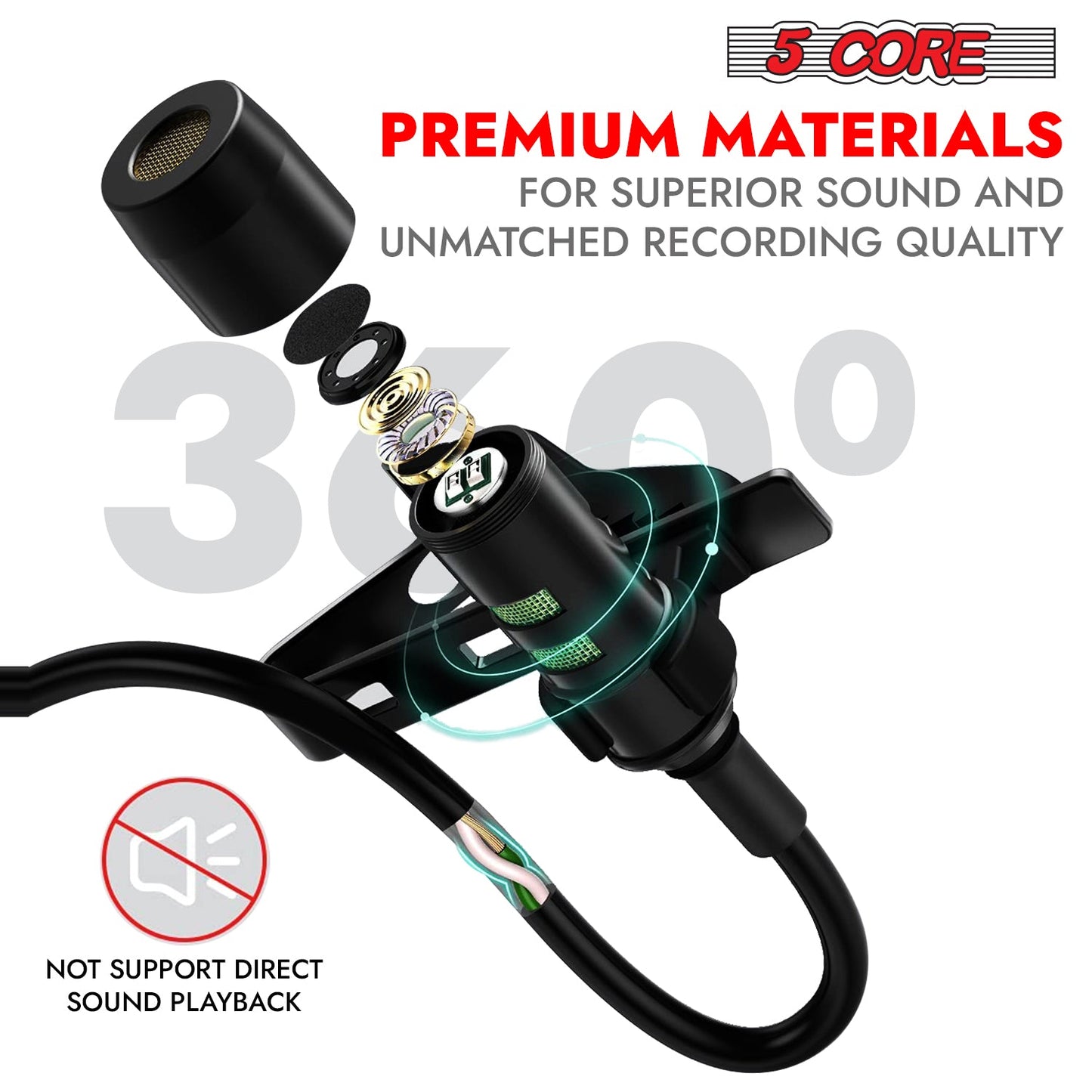 5Core Lavalier Microphone Clip On Professional Grade 3.5mm Lapel Mic Omnidirectional Lav Mic-1