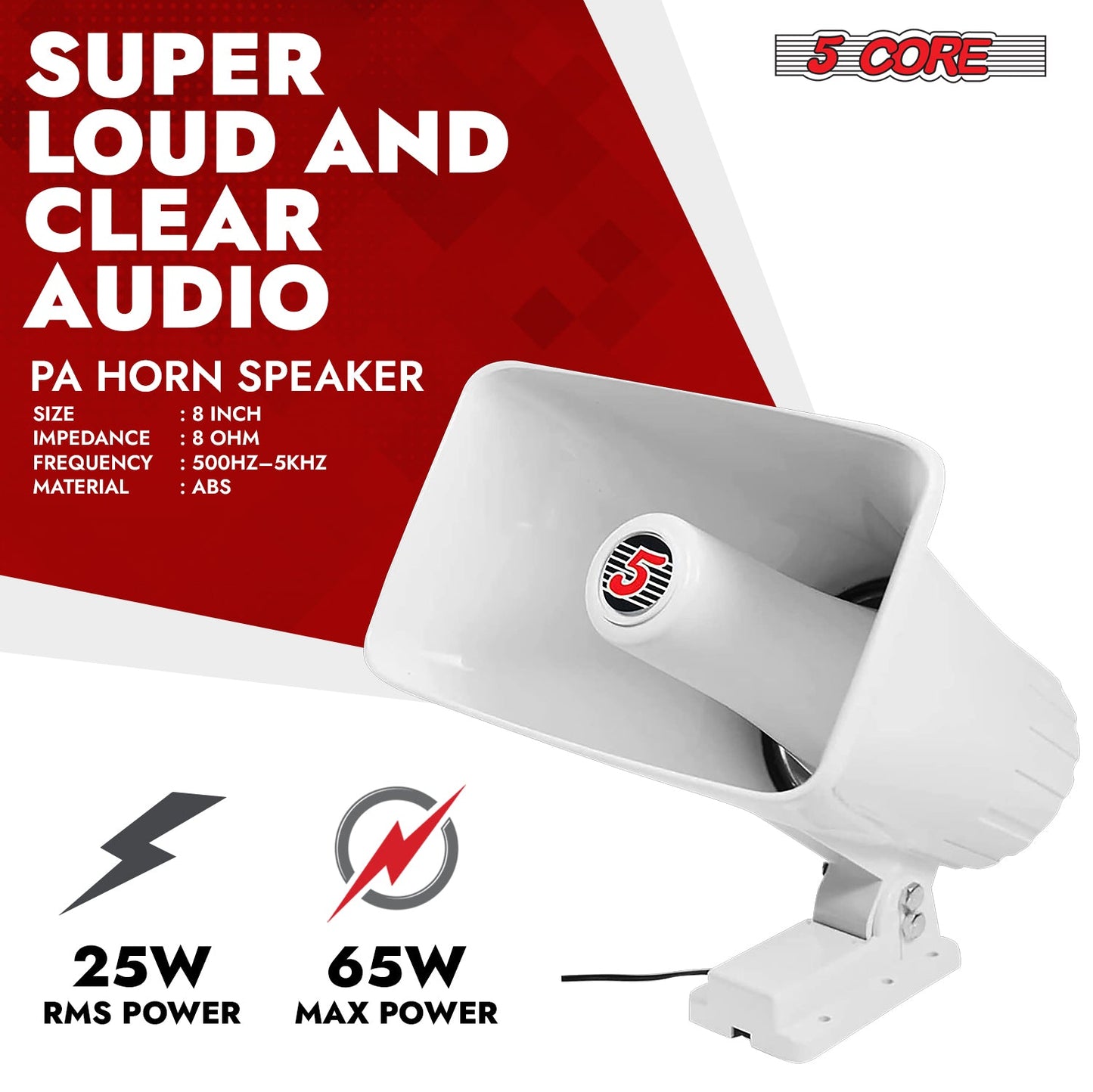 5 Core PA Speaker 5 x 8" 65W Bull Horn Loud Audio Outdoor Speakers System 8Ohm Reflex Megaphone-1