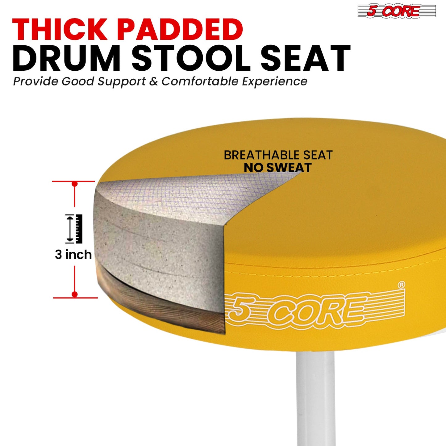 5 Core Drum Throne 3" Thick Padded Comfortable Guitar Stool Drummer Chair Adjustable Musician Seat-1