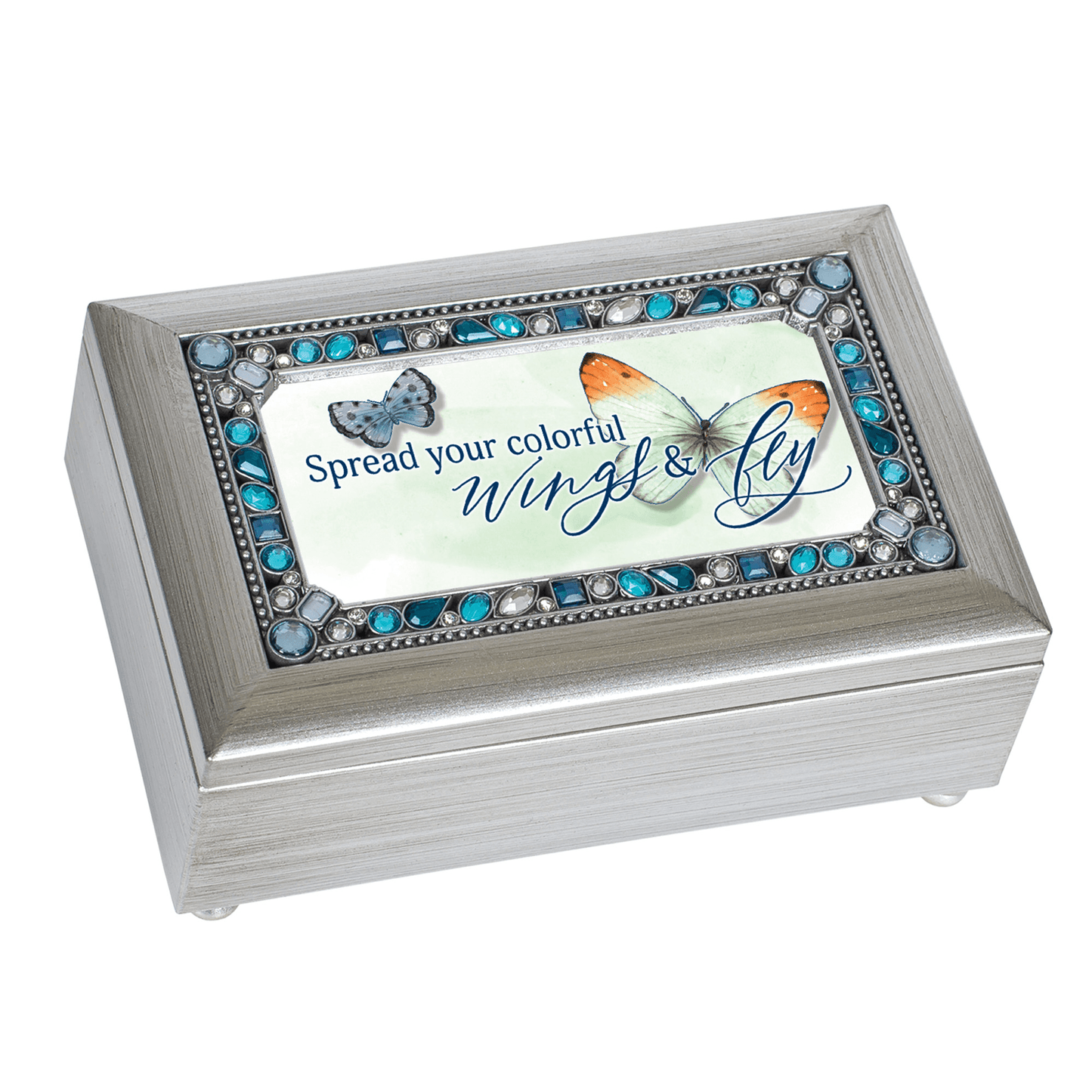 Petite Silver Tone Jeweled Musical Keepsake Box With Photo Frame Lid-1