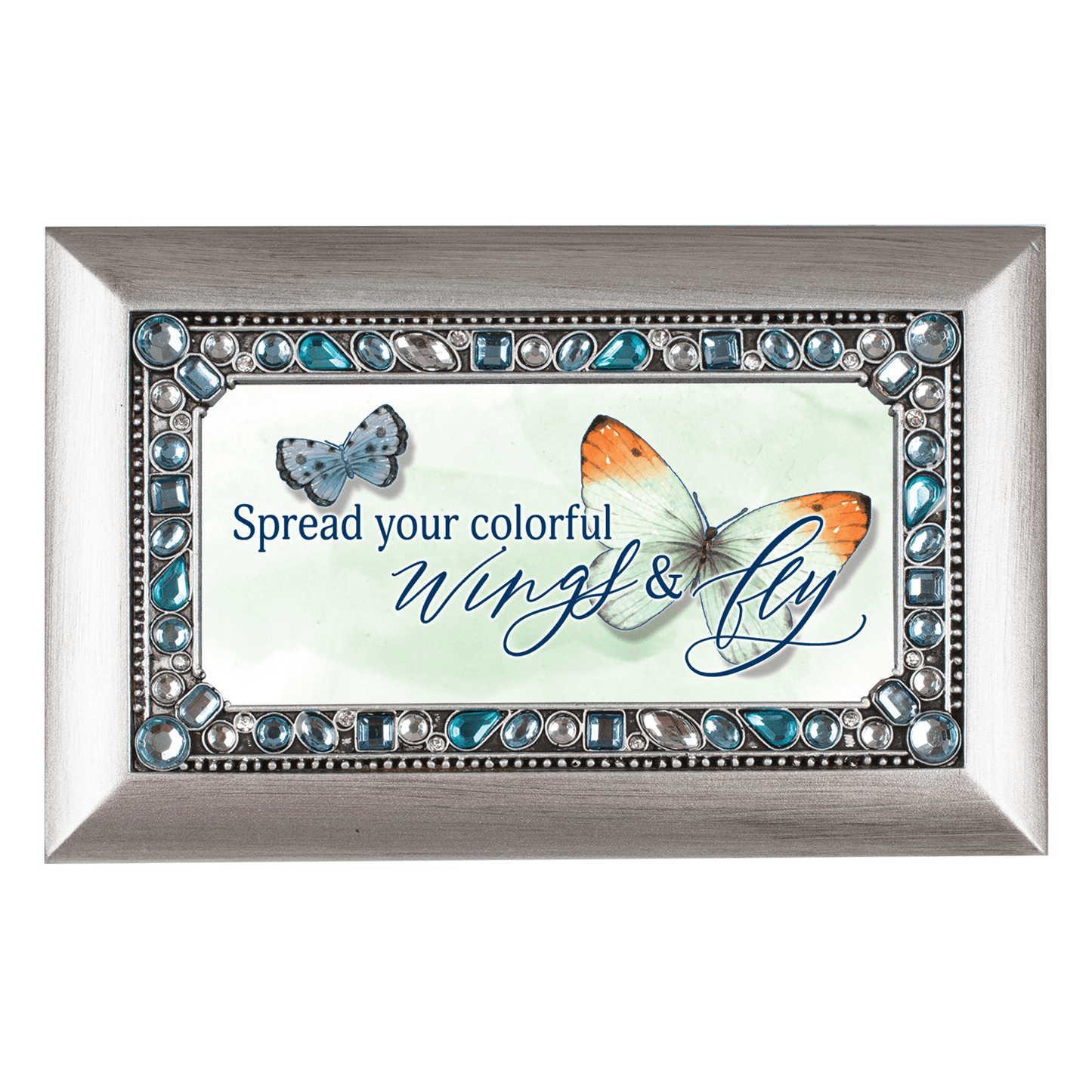 Petite Silver Tone Jeweled Musical Keepsake Box With Photo Frame Lid-3