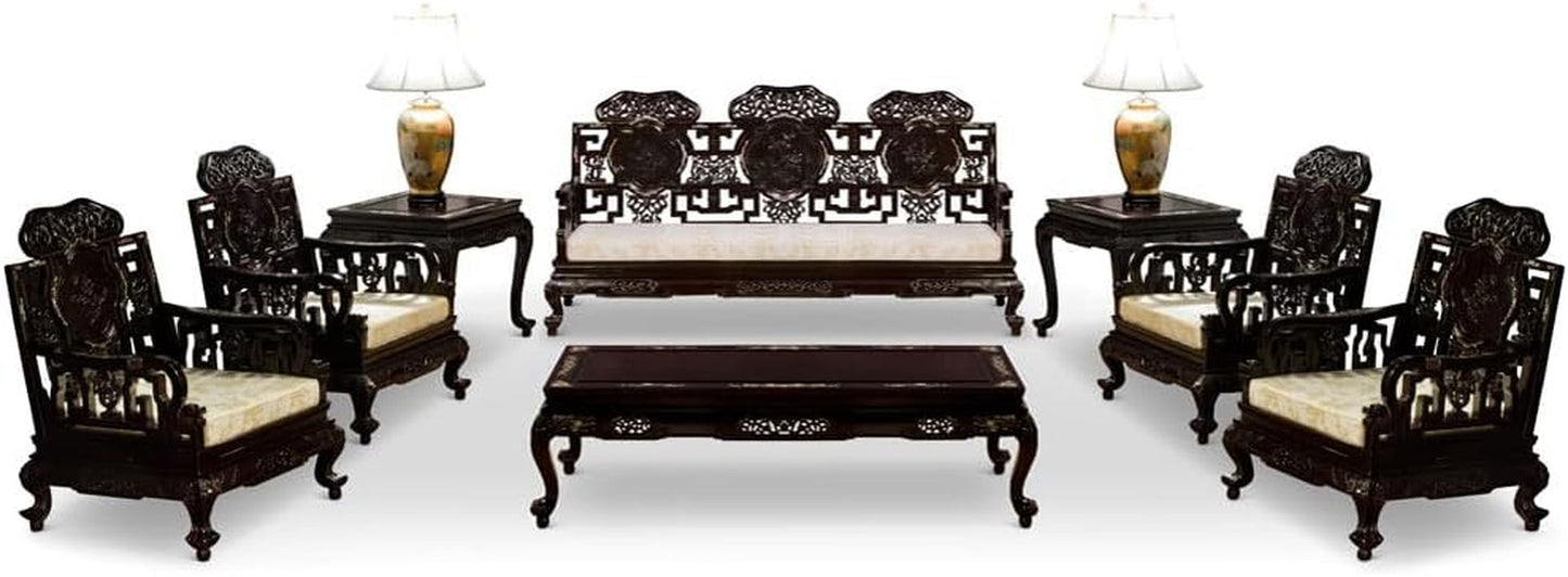 Dark Cherry Rosewood Mother of Pearl Motif Oriental Living Room Set (8Pcs) - with Free inside Delivery-0
