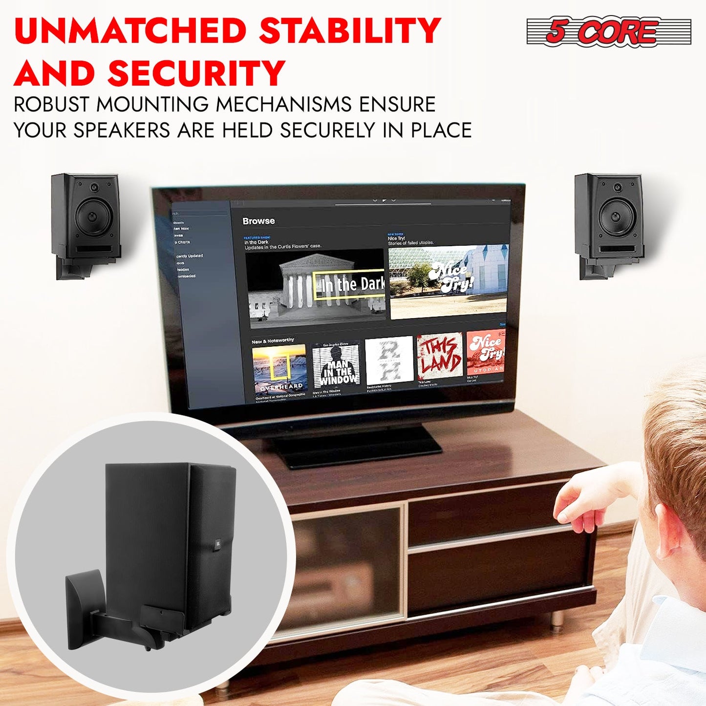 5Core Speaker Wall Mount Adjustable Swivel 11 Inch Space Bookshelf Brackets Pair-2