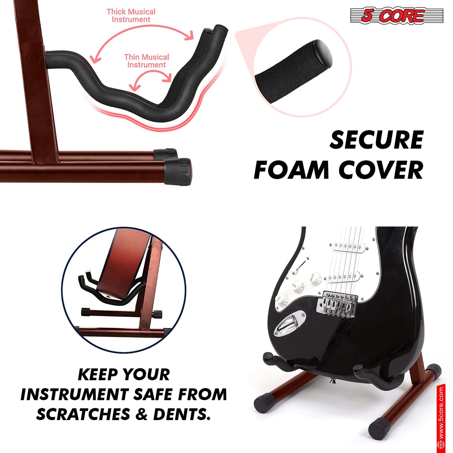 5 Core Guitar Stand A Frame Shape w Soft Foam Arm Non Slip Rubber for Acoustic Electric Bass Ukulele-2