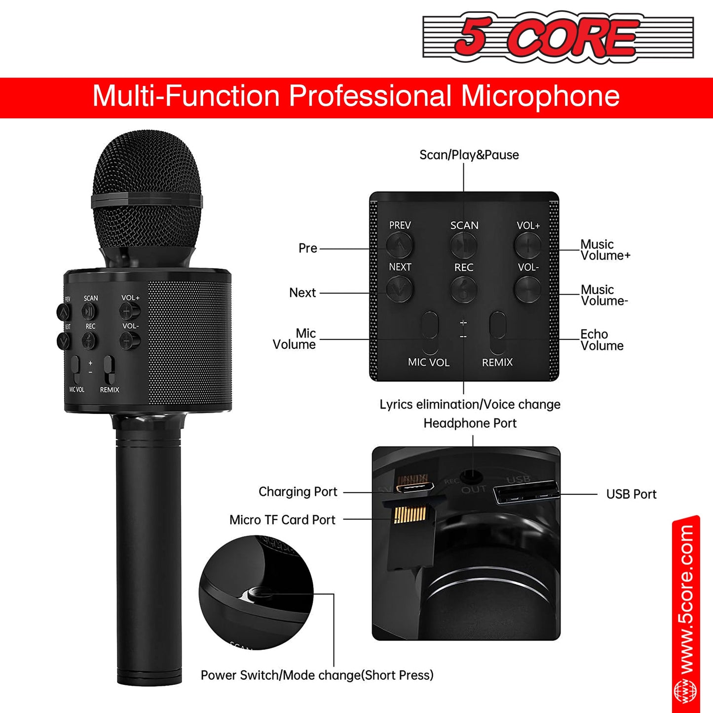 5Core Wireless Karaoke Microphone Bluetooth Mic Portable Handheld Microfonos Inalambricos BLACK & BLUE-1