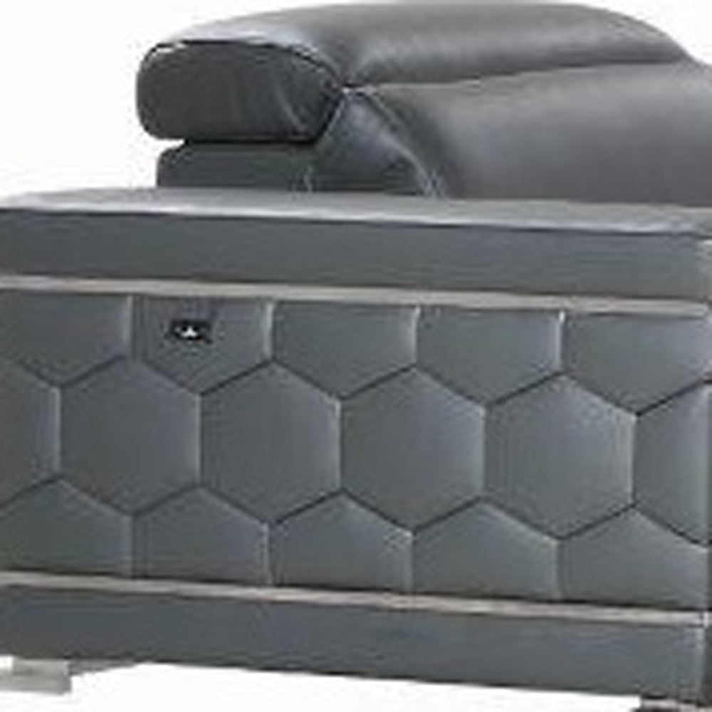 Three Piece Indoor Dark Gray Italian Leather Six Person Seating Set-6
