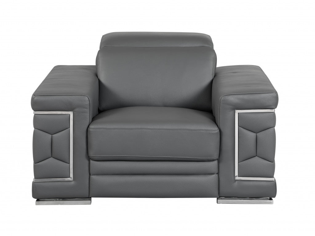 Three Piece Indoor Dark Gray Italian Leather Six Person Seating Set-0
