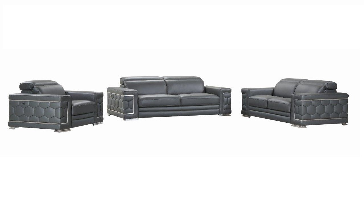 Three Piece Indoor Dark Gray Italian Leather Six Person Seating Set-5