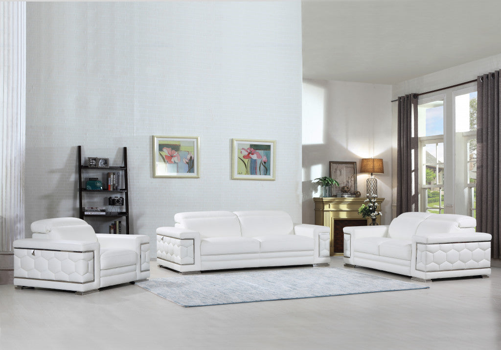 Three Piece Indoor White Italian Leather Six Person Seating Set-7