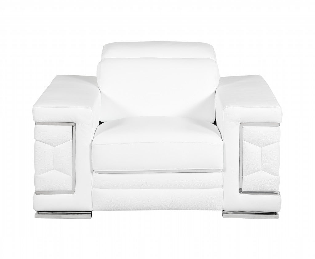 Three Piece Indoor White Italian Leather Six Person Seating Set-0