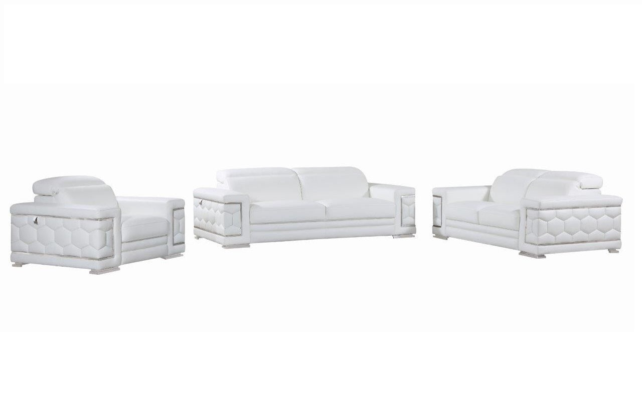 Three Piece Indoor White Italian Leather Six Person Seating Set-5
