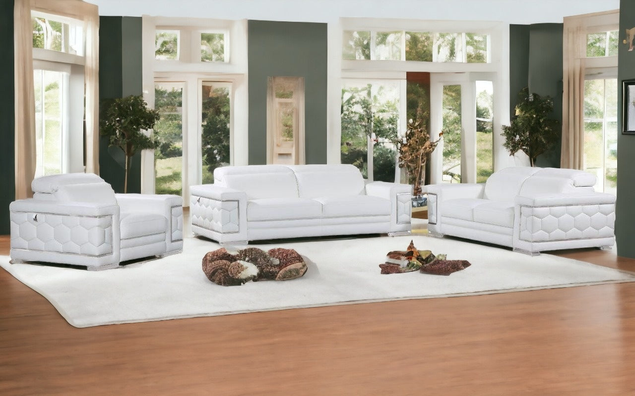 Three Piece Indoor White Italian Leather Six Person Seating Set-1