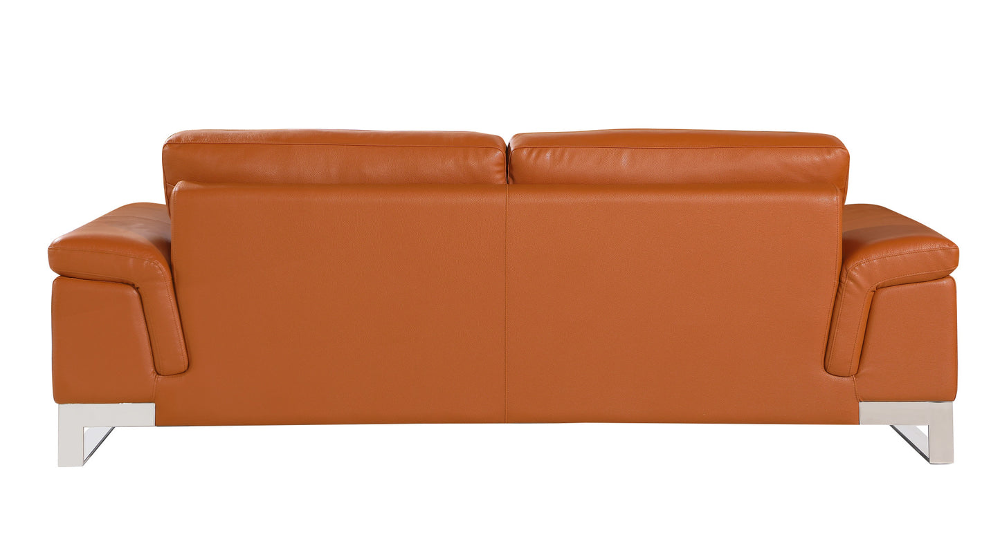 Three Piece Indoor Camel Italian Leather Six Person Seating Set-8