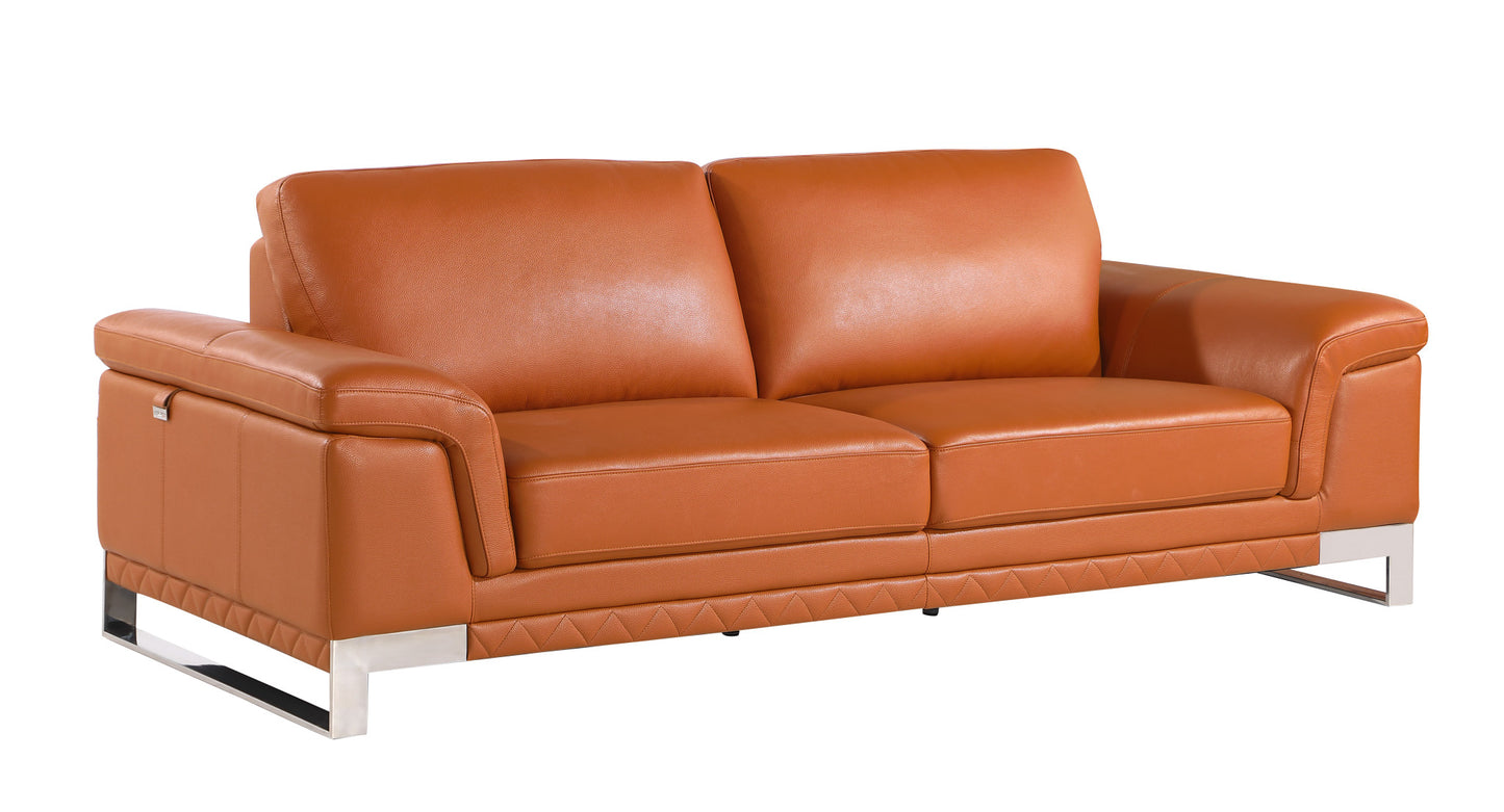 Three Piece Indoor Camel Italian Leather Six Person Seating Set-5