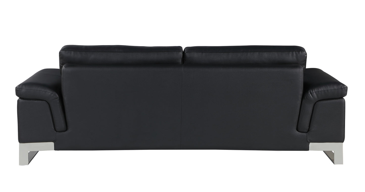 Three Piece Indoor Black Italian Leather Six Person Seating Set-7