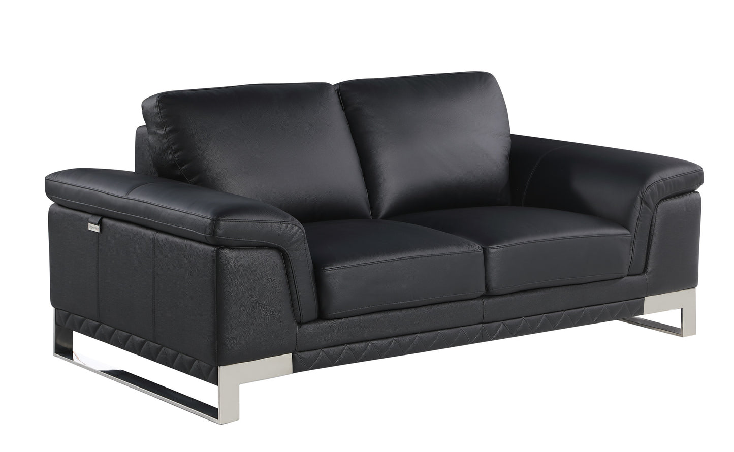 Three Piece Indoor Black Italian Leather Six Person Seating Set-8