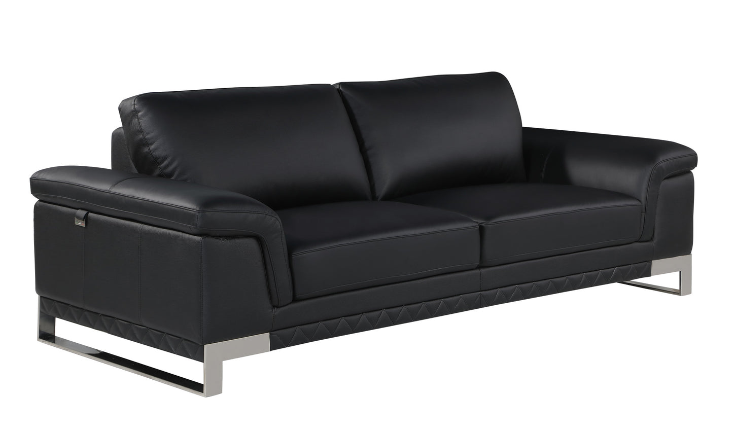 Three Piece Indoor Black Italian Leather Six Person Seating Set-4