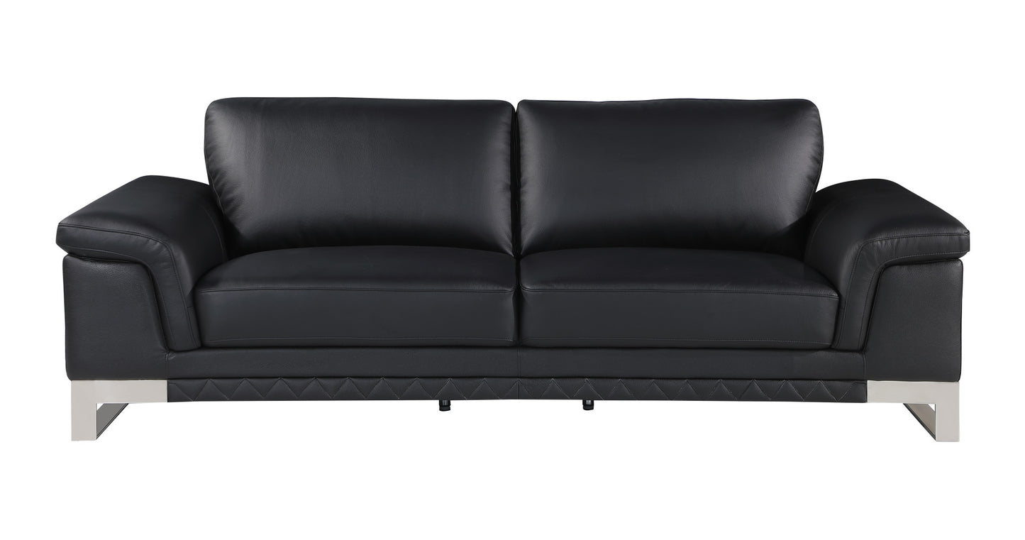 Three Piece Indoor Black Italian Leather Six Person Seating Set-5