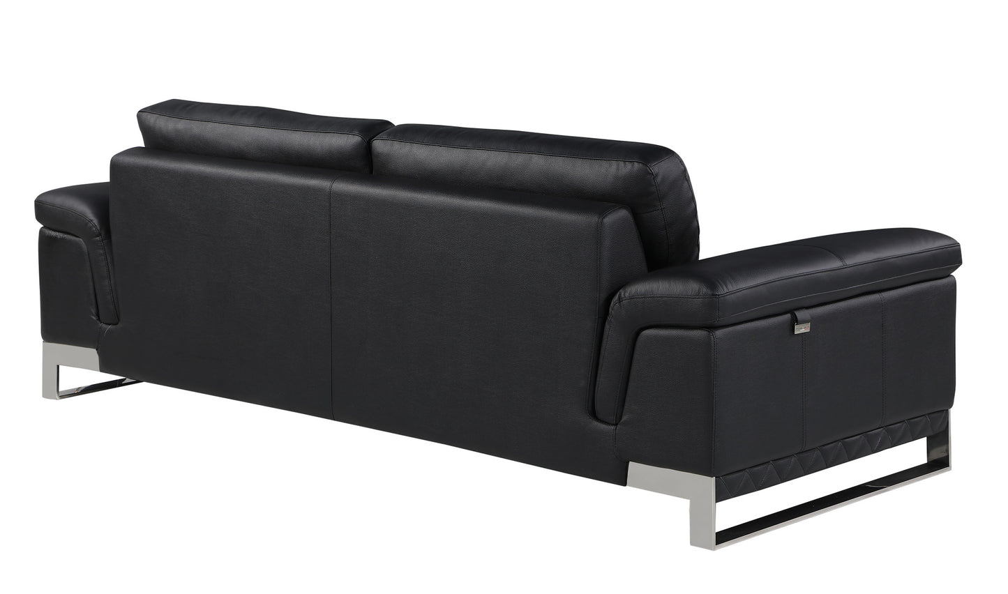Three Piece Indoor Black Italian Leather Six Person Seating Set-6