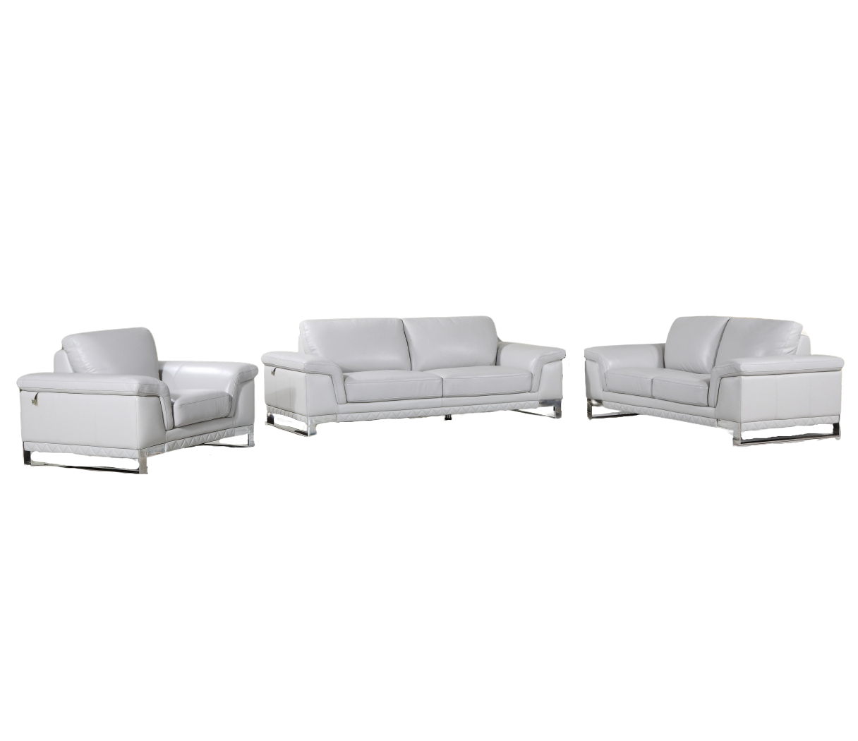 Three Piece Indoor Light Gray Italian Leather Six Person Seating Set-0