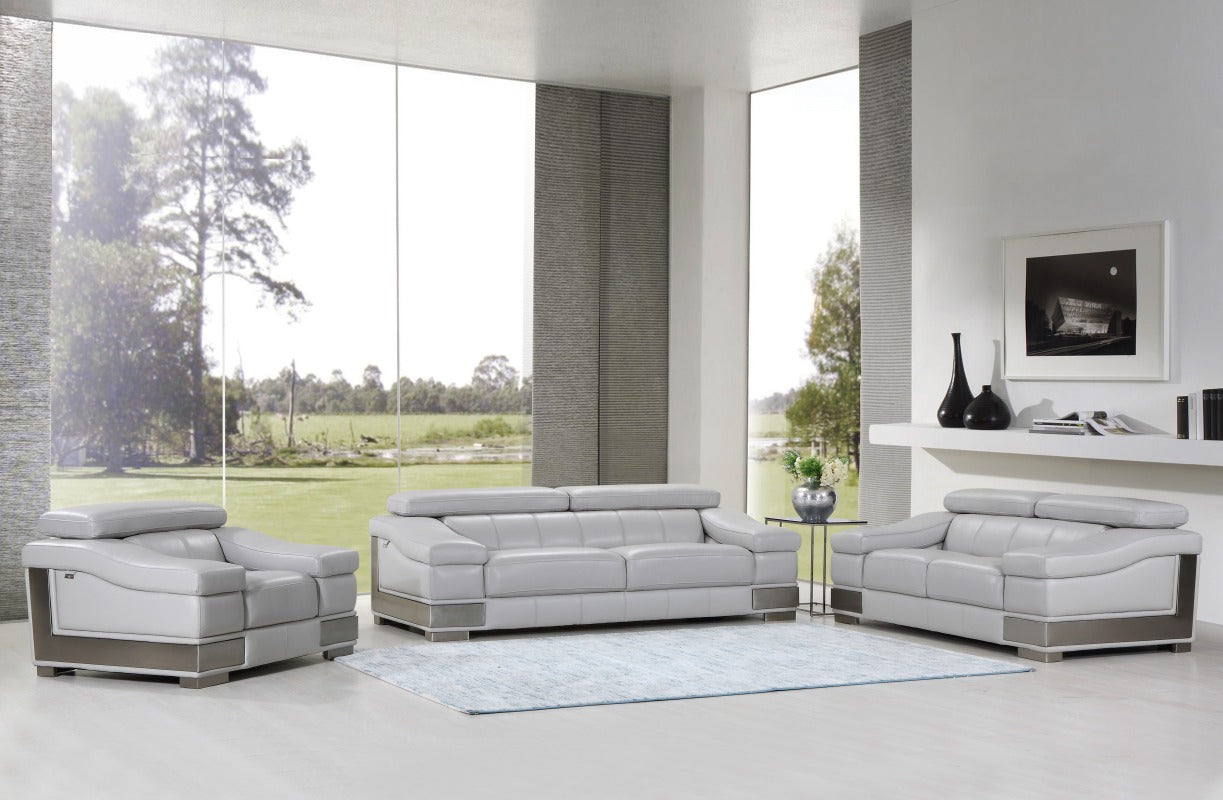 Three Piece Indoor Light Gray Italian Leather Six Person Seating Set-2