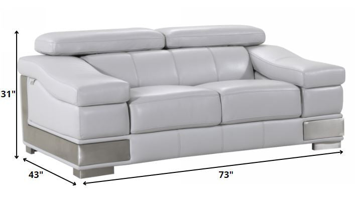Three Piece Indoor Light Gray Italian Leather Six Person Seating Set-4