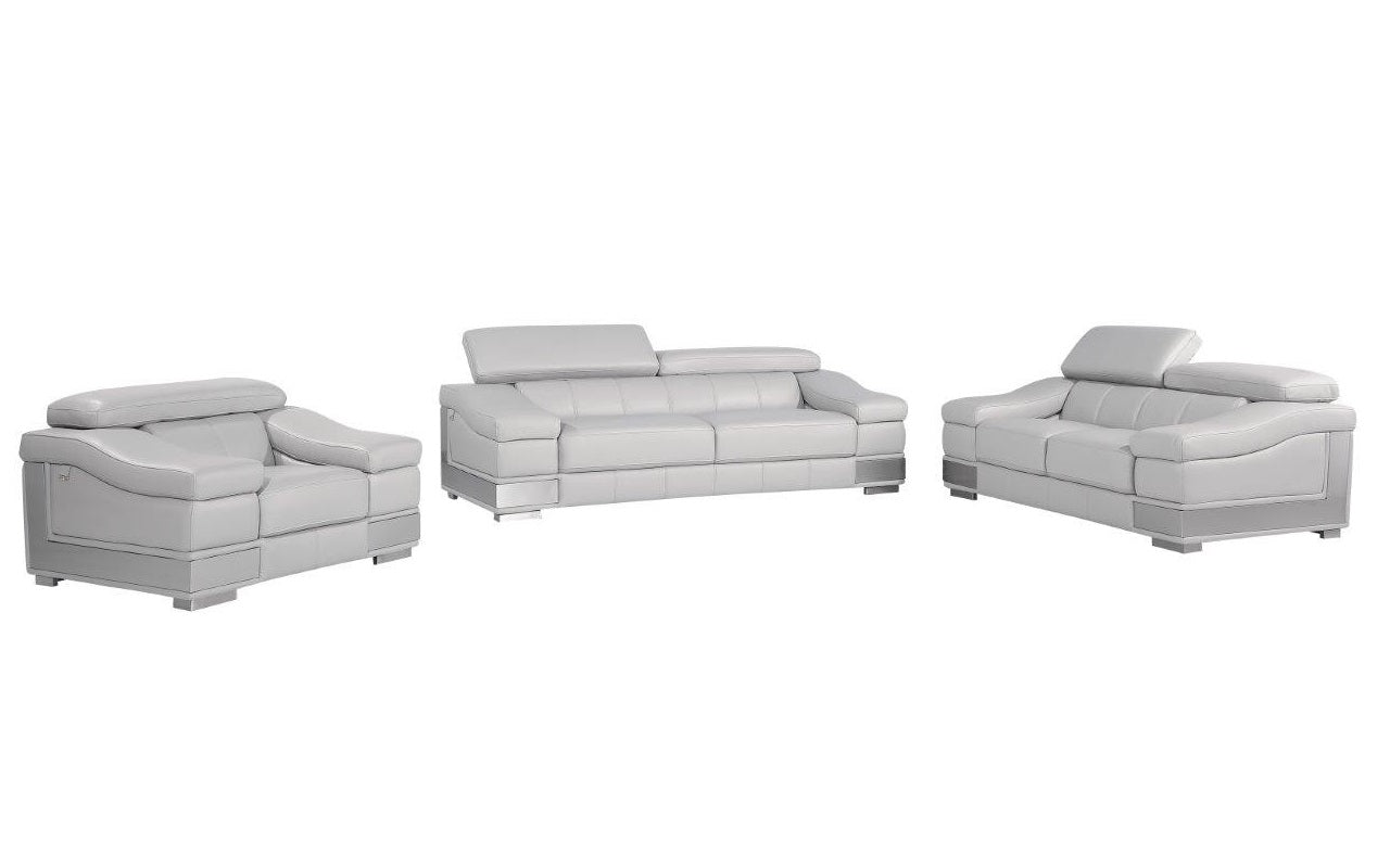 Three Piece Indoor Light Gray Italian Leather Six Person Seating Set-0