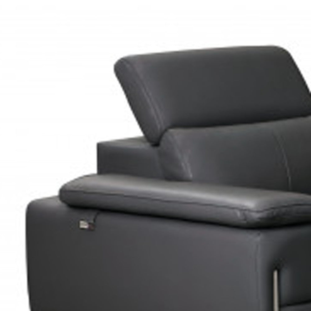 Three Piece Indoor Dark Gray Italian Leather Six Person Seating Set-6