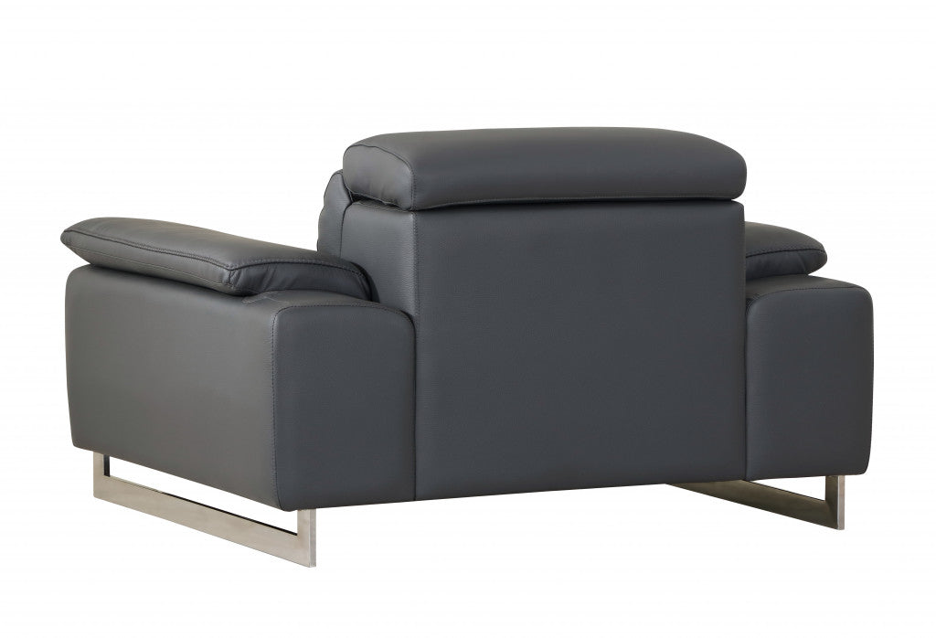 Three Piece Indoor Dark Gray Italian Leather Six Person Seating Set-2