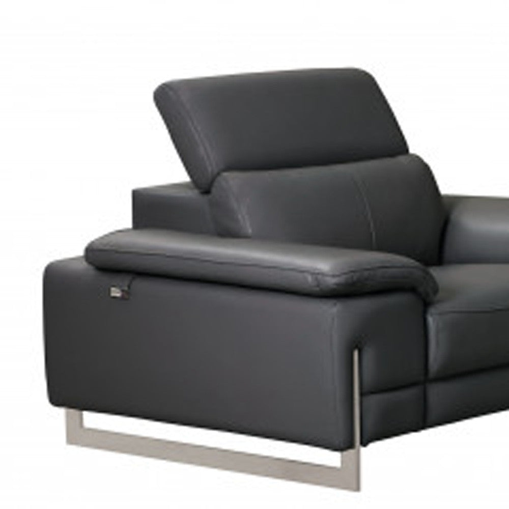 Three Piece Indoor Dark Gray Italian Leather Six Person Seating Set-7