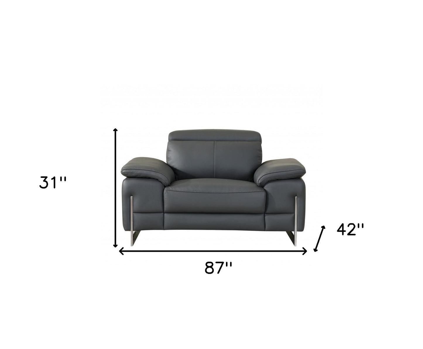 Three Piece Indoor Dark Gray Italian Leather Six Person Seating Set-8