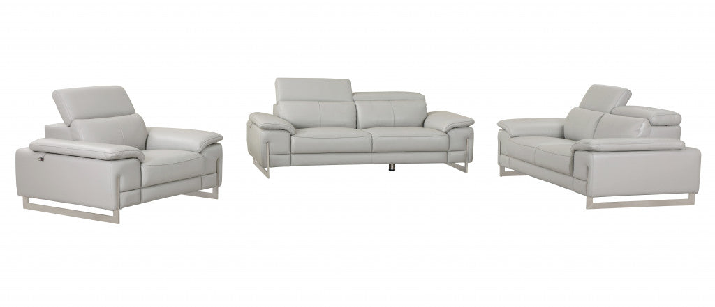 Three Piece Indoor Light Gray Italian Leather Six Person Seating Set-5
