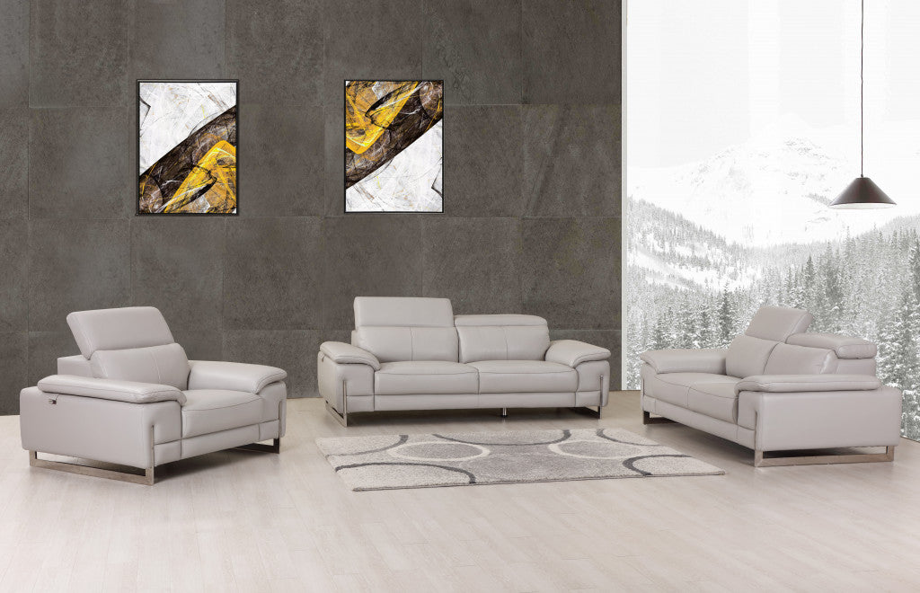 Three Piece Indoor Light Gray Italian Leather Six Person Seating Set-8