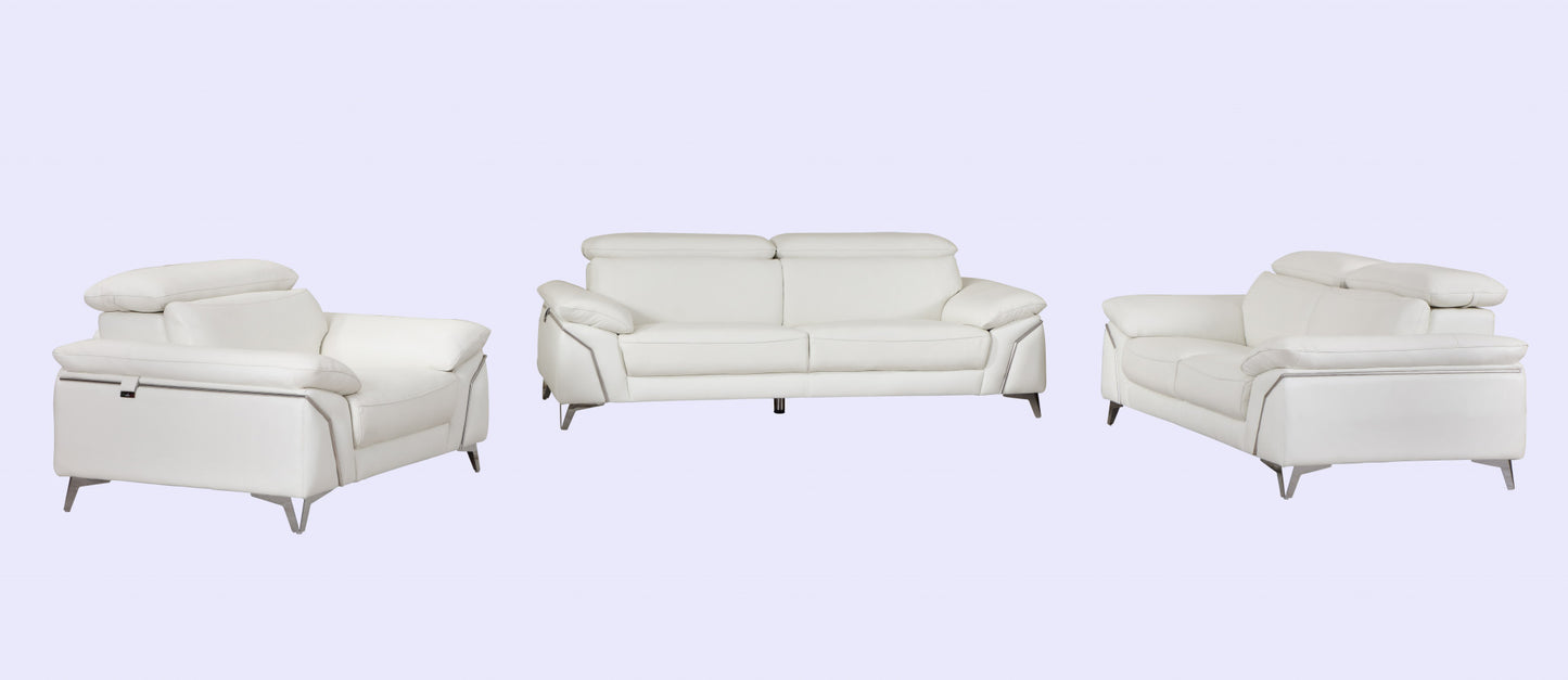 Three Piece Indoor White Italian Leather Six Person Seating Set-5