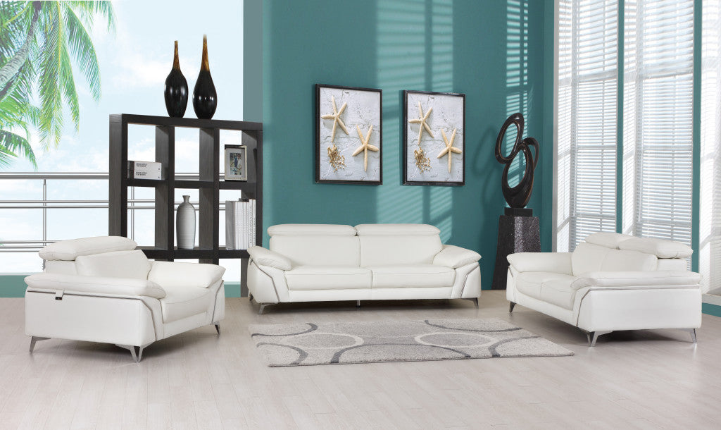 Three Piece Indoor White Italian Leather Six Person Seating Set-8