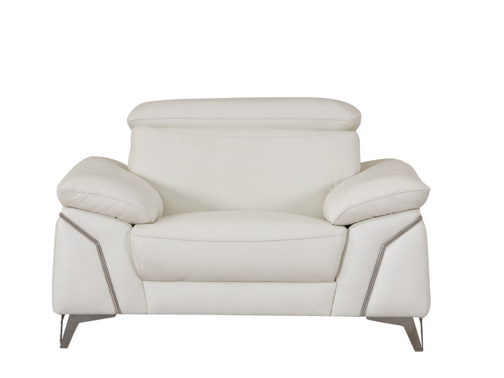 Three Piece Indoor White Italian Leather Six Person Seating Set-0