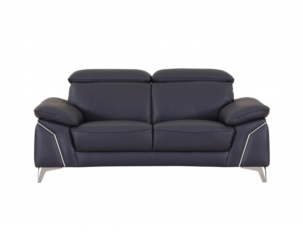 Three Piece Indoor Blue Italian Leather Six Person Seating Set-2