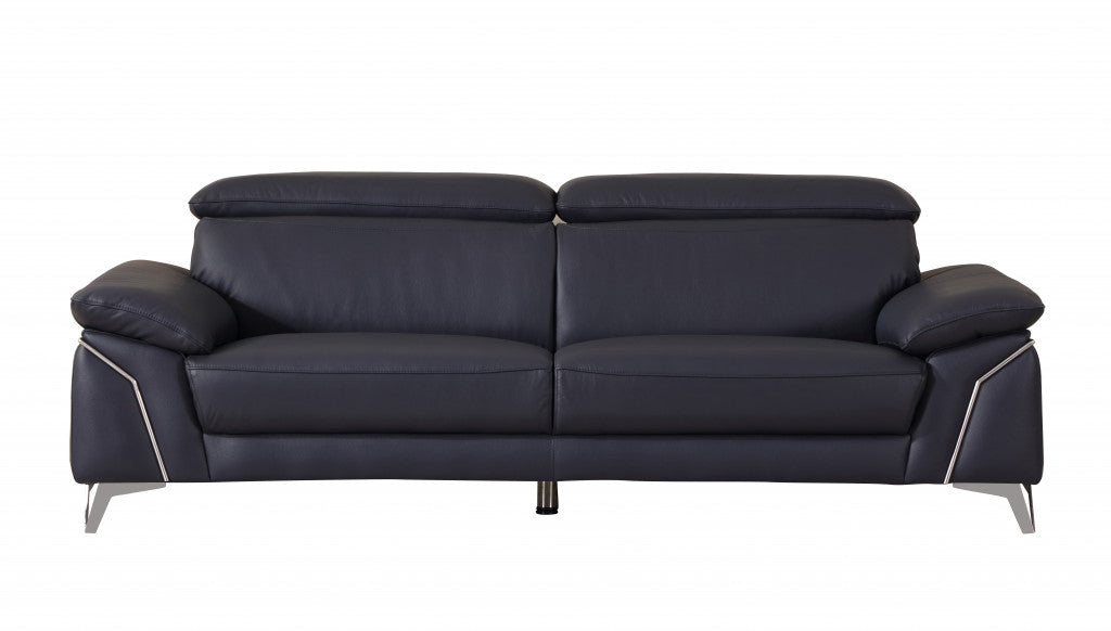 Three Piece Indoor Blue Italian Leather Six Person Seating Set-3