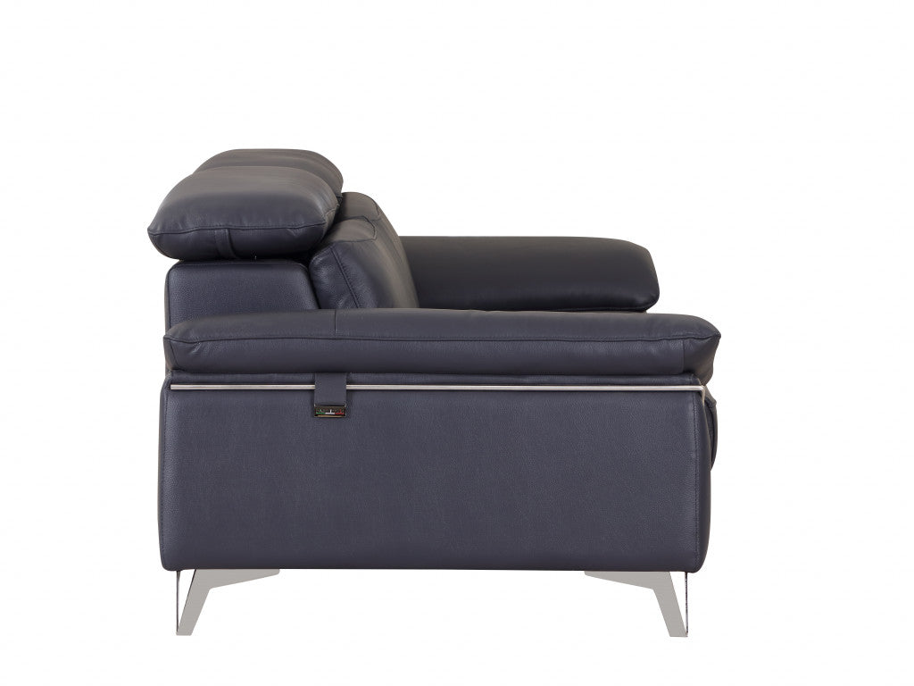 Three Piece Indoor Blue Italian Leather Six Person Seating Set-4