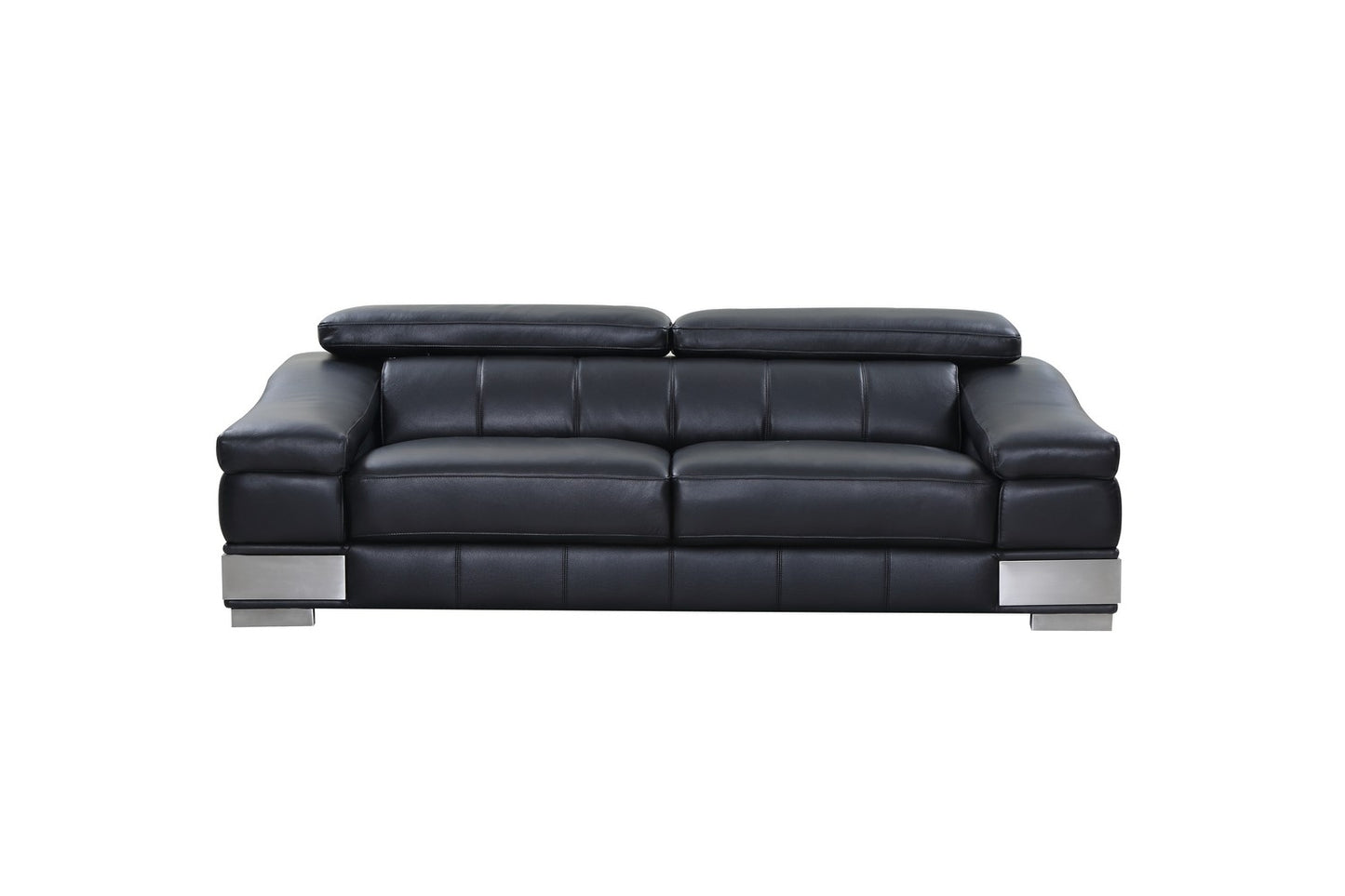 Three Piece Indoor Black Italian Leather Six Person Seating Set-0