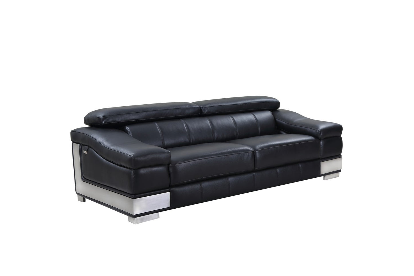 Three Piece Indoor Black Italian Leather Six Person Seating Set-2