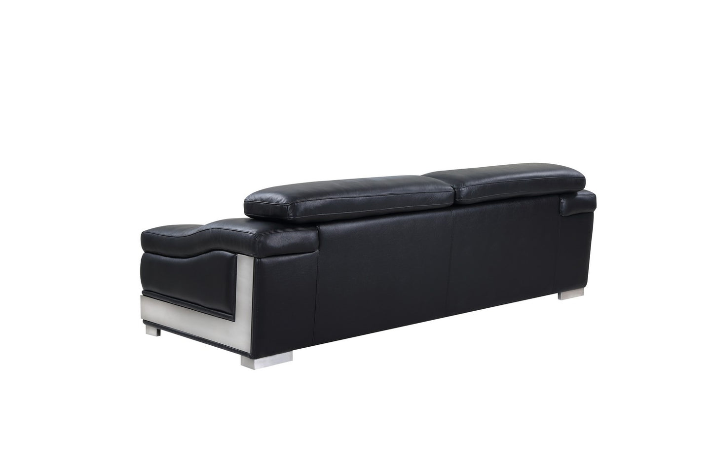 Three Piece Indoor Black Italian Leather Six Person Seating Set-4