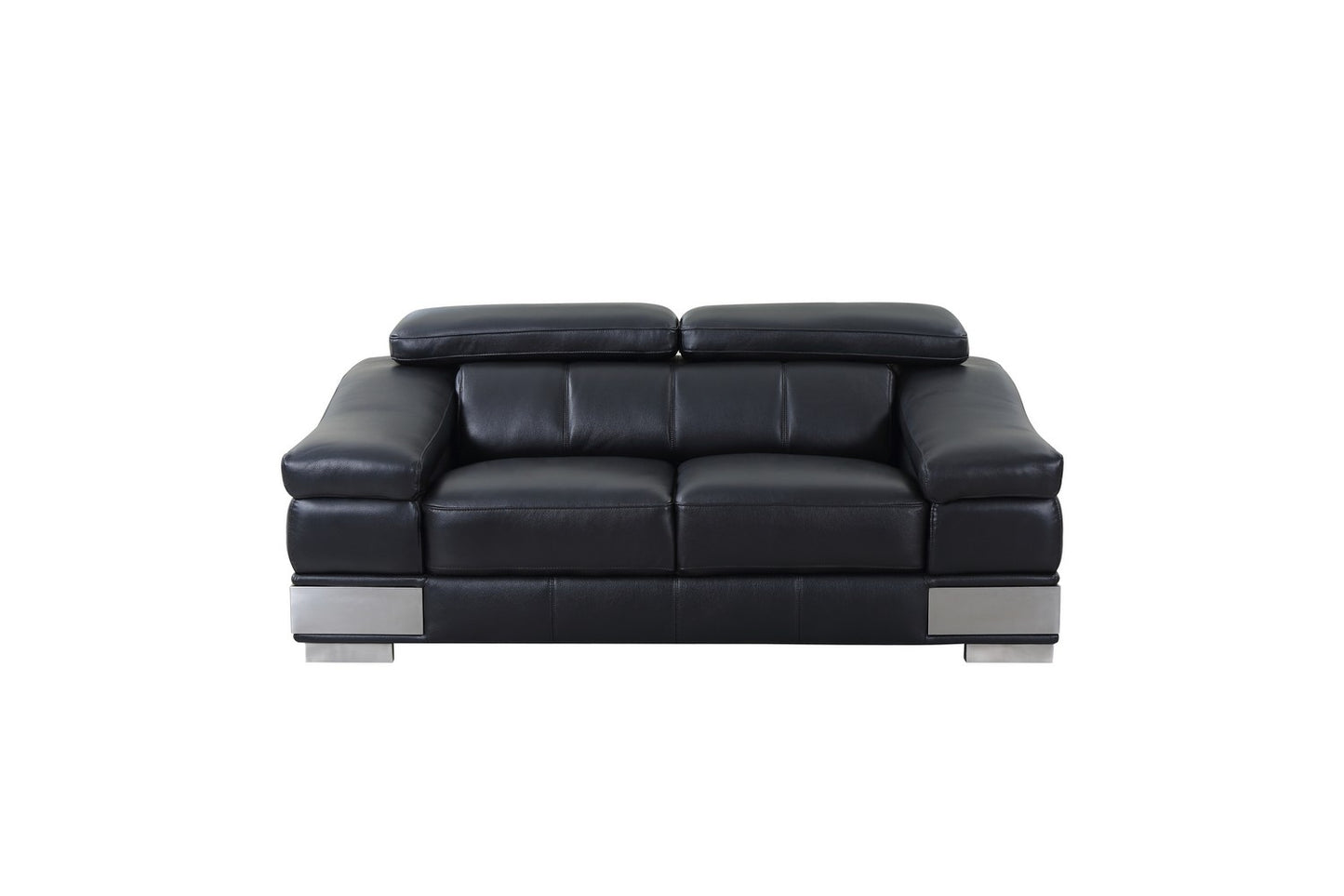 Three Piece Indoor Black Italian Leather Six Person Seating Set-5