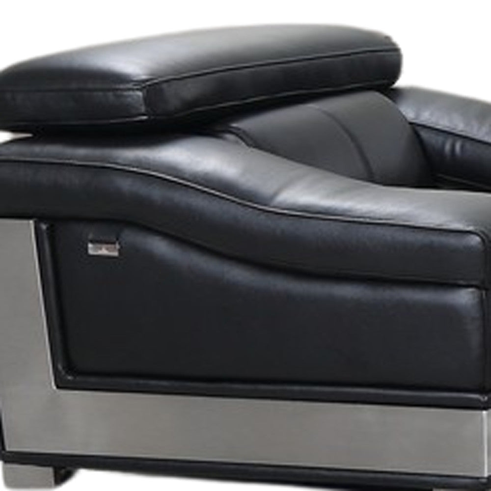 Three Piece Indoor Black Italian Leather Six Person Seating Set-8