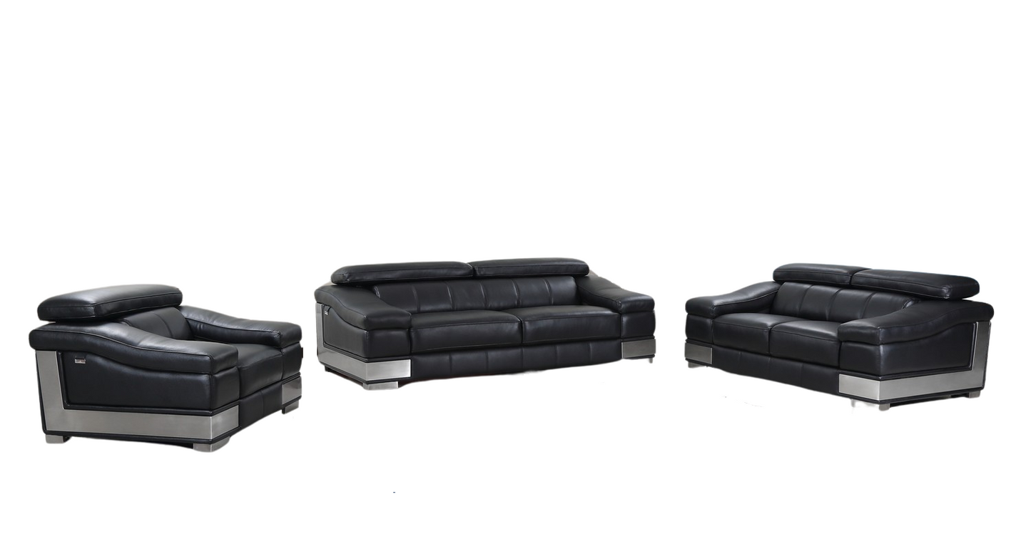 Three Piece Indoor Black Italian Leather Six Person Seating Set-6