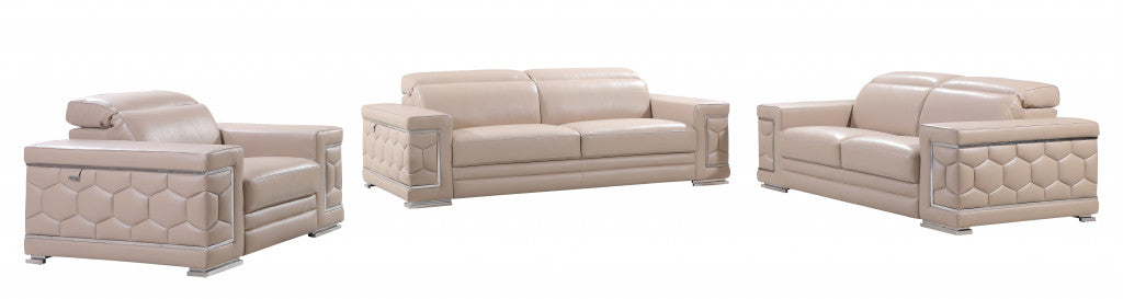 Three Piece Indoor Beige Italian Leather Six Person Seating Set-5
