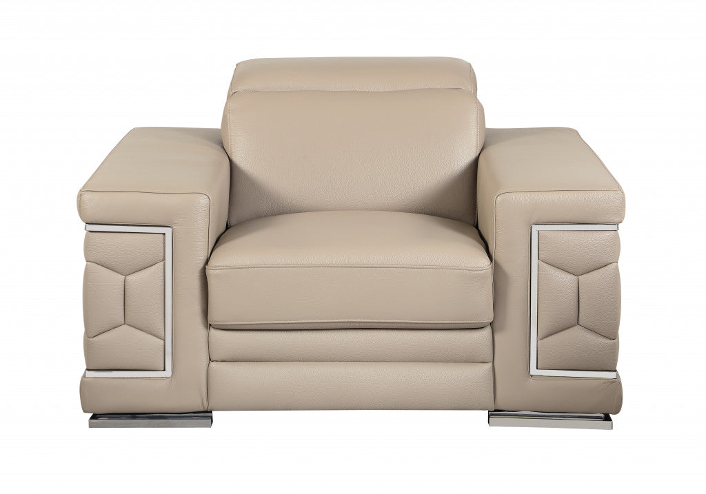 Three Piece Indoor Beige Italian Leather Six Person Seating Set-0